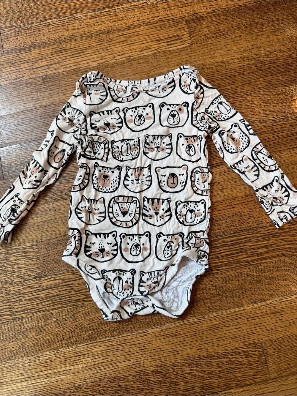 Little Sleepies Beige and Black Animal Faces Long-Sleeve One-Piece